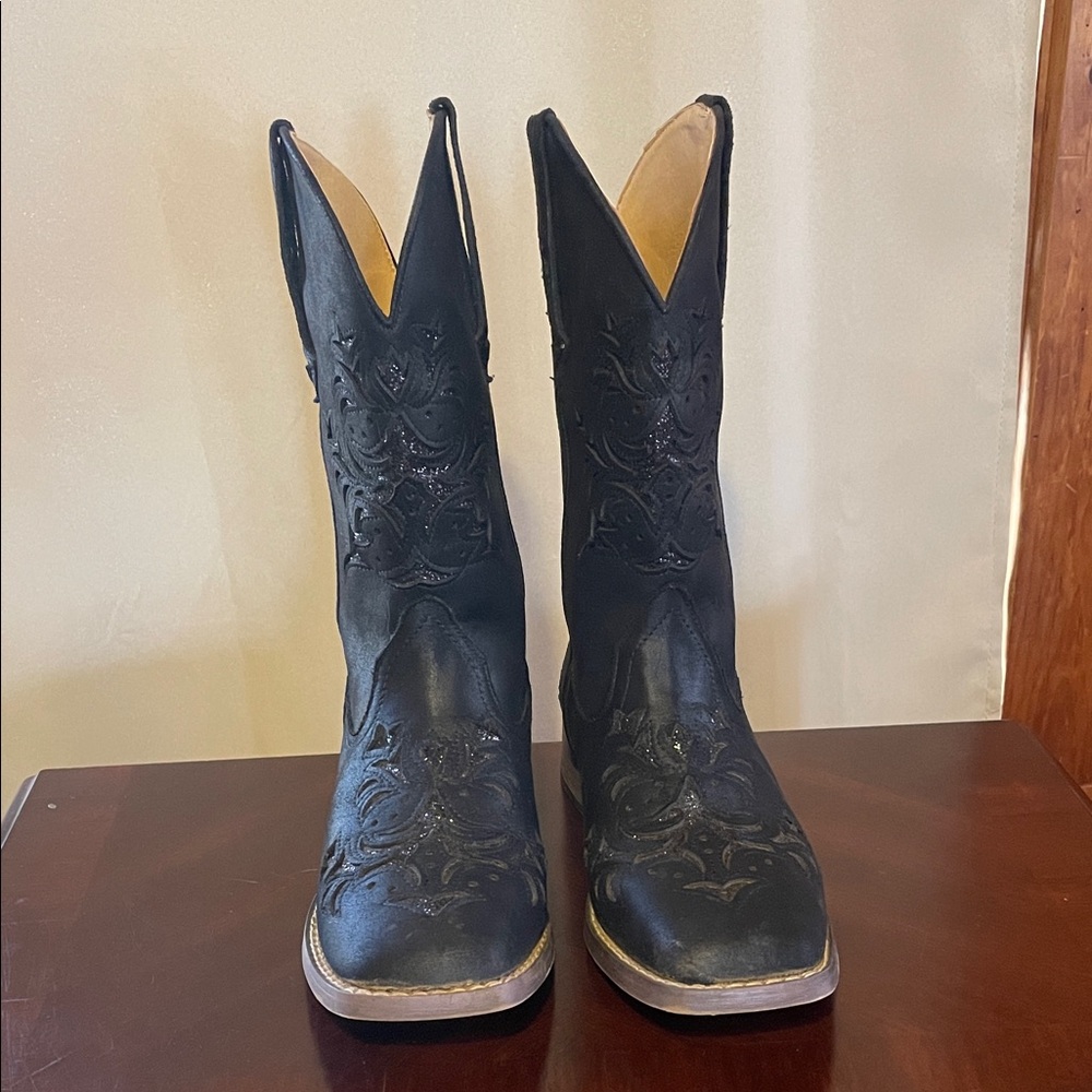 Black Western Leather Boots with glitter inlay